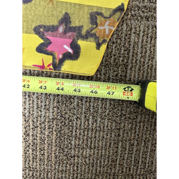 Yellow Silk Floral Rectangle Scarf Womens Made in France 9x47in Lightweight - Picture 5 of 5